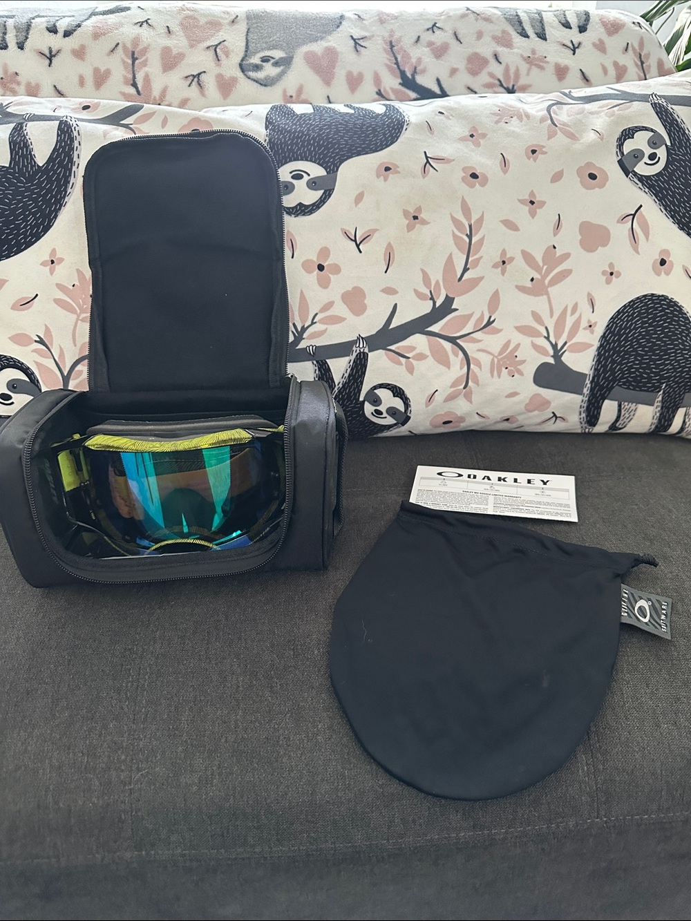 Oakley MX Goggles with Black Case with Mirrored Green-Blue Lens and lens bag